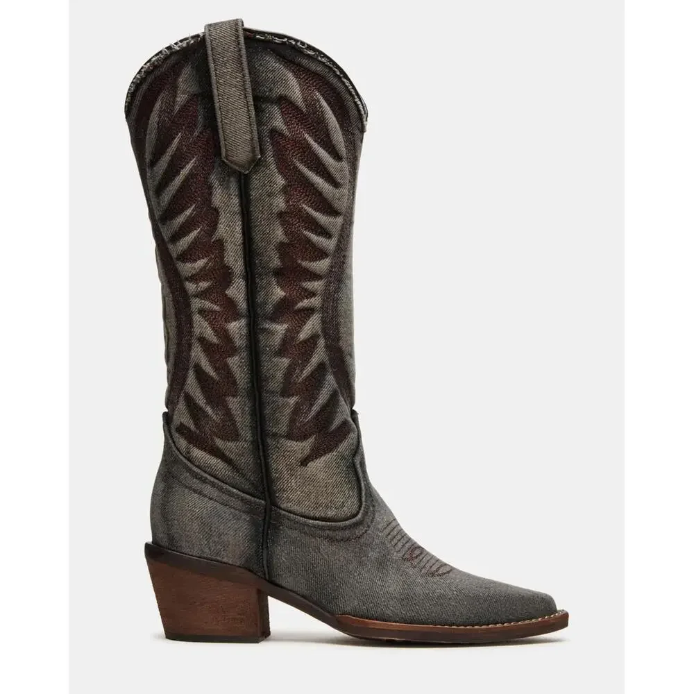 Steve Madden Women's Albany-D Western Cowboy Black Boots Size 8 MSRP $169